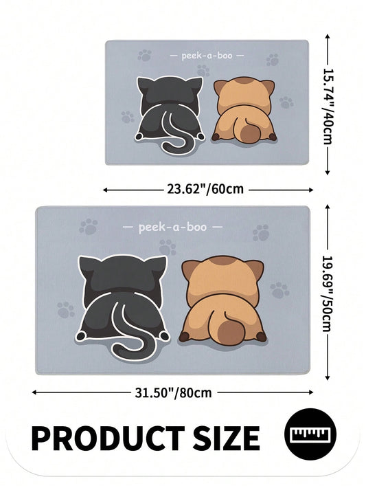 Cozy Cartoon Cat Flannel Bath Mat - Soft, Water-Absorbing & Non-Slip for Your Bathroom