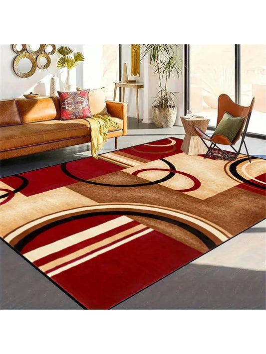 This Red Geometric Print Modern Abstract Area <a href="https://canaryhouze.com/collections/rugs-and-mats?sort_by=created-descending" target="_blank" rel="noopener">Rug</a> is both stylish and functional. With its anti-slip design, it provides safety and stability in any room. Plus, it's easy to clean and machine washable, making it a practical choice for busy lifestyles. Enjoy the perfect blend of fashion and convenience with this modern area rug.