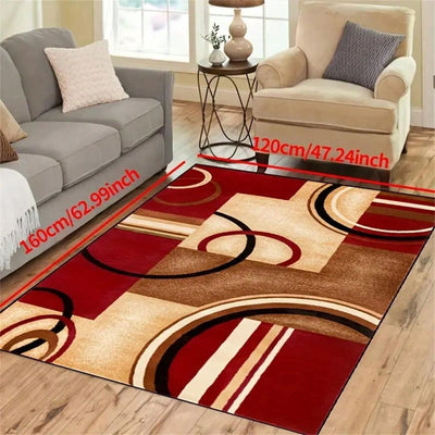 Red Geometric Print Modern Abstract Area Rug - Anti-Slip, Easy to Clean and Machine Washable