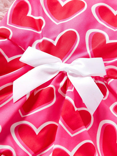 Valentine's Day Heart-Shaped Bowknot Pet Skirt in Pink for Cats and Dogs