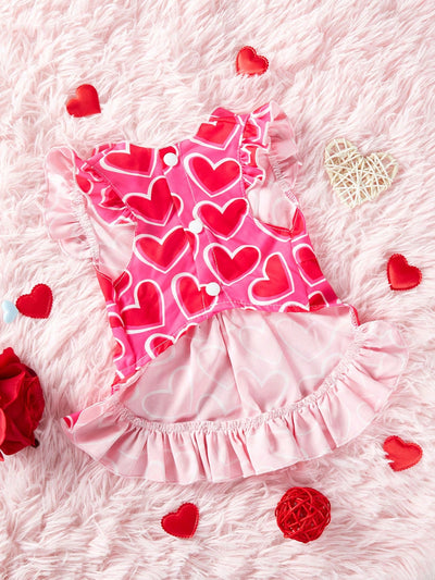 Valentine's Day Heart-Shaped Bowknot Pet Skirt in Pink for Cats and Dogs