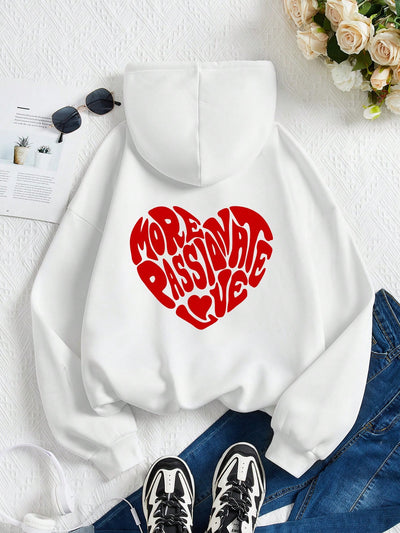 Cozy Chic: Heart Pattern Hoodie for Women - Autumn/Winter Oversized Style