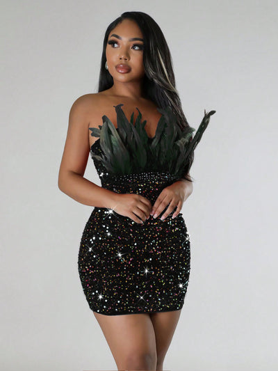 Glamour Girl Rhinestone Ruched Bodycon Dress