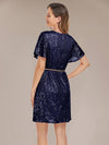 Glamorous Sequin V-Neck Dress with Flounce Sleeves