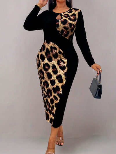 Bold & Chic: Plus Size Leopard Print Keyhole Bodycon Dress