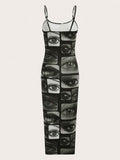 eye lip print bodycon maxi dress image 2 showing visible product shape, material, color, print, strap, lace, sole, neckline, or hem details