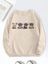 Cute & Cozy: Cartoon Cow Graphic Round Neck Sweatshirt for Women