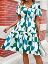 Chic Geometric Print Drawstring Waist Dress