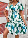 Chic Geometric Print Drawstring Waist Dress