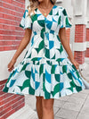 Chic Geometric Print Drawstring Waist Dress