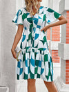 Chic Geometric Print Drawstring Waist Dress