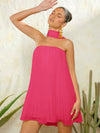 Elevate Your Style with Effortless Elegance with Haute Neck Tie Pleated Dress