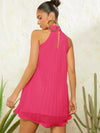 Tropical Elegance: Haute Pleated Neck Detail Dress