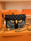 Diamonds and Pearls: Fashionable Chain Link Crossbody Evening Bag with Metallic Owl Print Detail