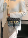 Diamonds and Pearls: Fashionable Chain Link Crossbody Evening Bag with Metallic Owl Print Detail