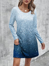 Enchanting Ombre: Round Neck Long Sleeve Dress