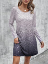 Enchanting Ombre: Round Neck Long Sleeve Dress