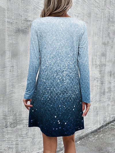 Enchanting Ombre: Round Neck Long Sleeve Dress