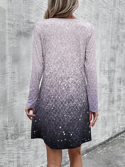 Enchanting Ombre: Round Neck Long Sleeve Dress