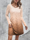 Enchanting Ombre: Round Neck Long Sleeve Dress