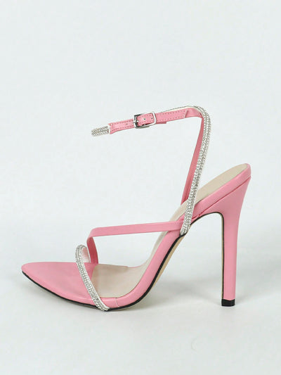 Glamorous Pink Stiletto Heel Sandals with Rhinestone Detail - Perfect for Party Nights!