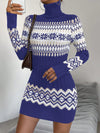 Stay Cozy and Chic in our Geo Pattern Turtleneck Sweater Dress