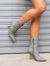 Chic and Stylish Grey Plaid Embroidered High Heeled Short Boots - Perfect for a Fashion Forward Look!