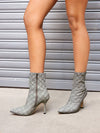 Plaid Perfection: Women's Grey Plaid Embroidered Ankle Boots