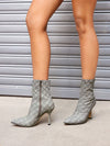 Chic and Stylish Grey Plaid Embroidered High Heeled Short Boots - Perfect for a Fashion Forward Look!