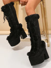 Y2K Punk Chic: Knee-High Plush Thick Boots for Trendsetting Women