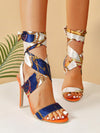 Chic Gladiator Style High Heel Sandals in Satin Fabric - Plus Size