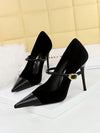 Chic Metallic Buckle Suede Party High Heels with Pointed Toe & Single Strap