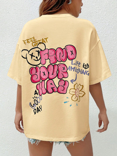 Summer Vibes: Graffiti Slogan Graphic Tee for Easy, Trendy Style