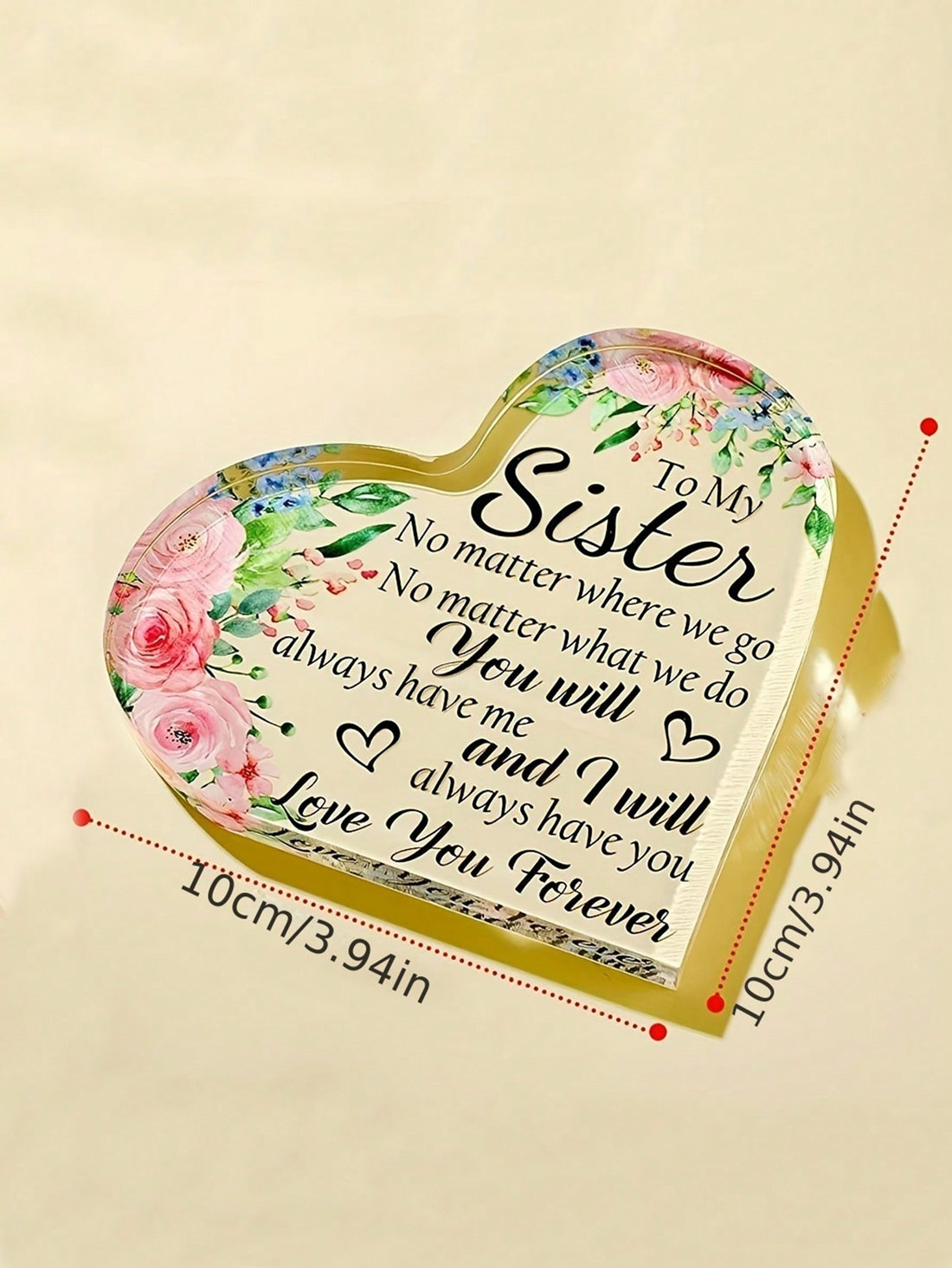 Let your loved ones know how much they mean to you with our Heartfelt Acrylic Friendship Plaque. Made of high-quality acrylic, this plaque makes a perfect gift for sisters and friends. Show your appreciation and love with this heartfelt gesture. (Sisterly love guaranteed with every purchase!)