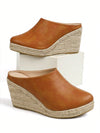 Chic Vintage PU Closed-Toe Rope Wedge Heels for Effortless Style