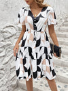 Chic Geometric Print Drawstring Waist Dress