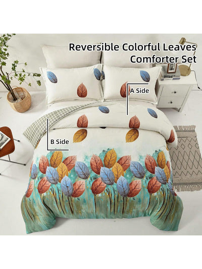 Botanical Bliss: Floral Reversible Comforter Set - Queen Size - 3 Pieces - Soft Microfiber Bedding Set - All Season
