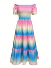 Stunning Sunset: Fashionable Gradient Off-Shoulder Shirred Maxi Dress