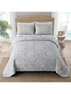 Boho Paisley Damask Print Quilt Set: King Size Bedding with 2 Pillowcases - Lightweight & Soft Microfiber - Grey Turtle Cove Design - All Season Comfort