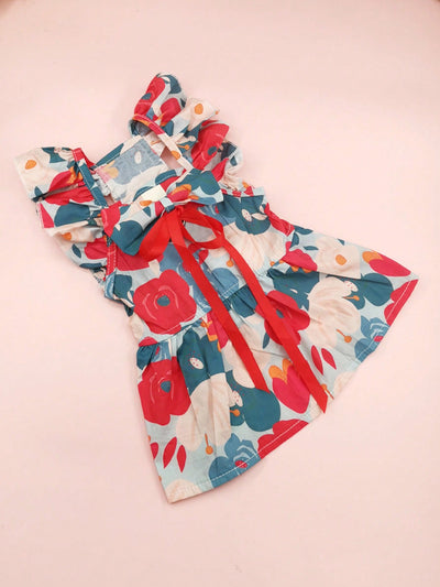 Pretty in Petals: Floral Print Pet Dress with Bow