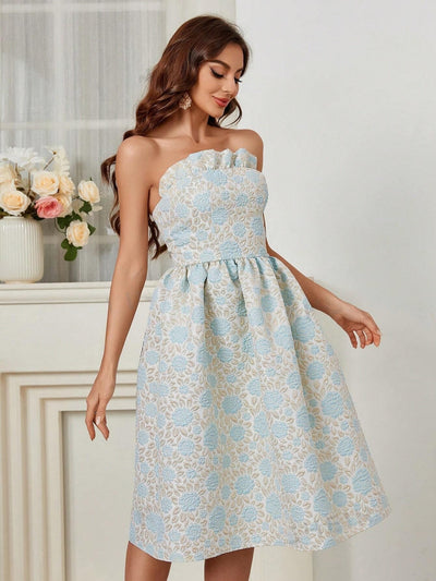 Enchanting Elegance: Women's Strapless Jacquard Evening Party Dress