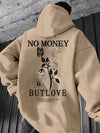 Floral Comfort: Men's Hooded Sweatshirt with Printed Slogan and Flowers