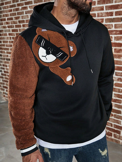 Cozy and stylish: Men's Plus Size Hoodie with Bear Embroidery