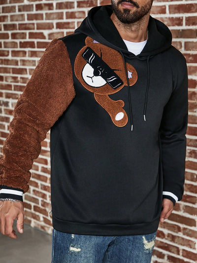 Cozy and stylish: Men's Plus Size Hoodie with Bear Embroidery