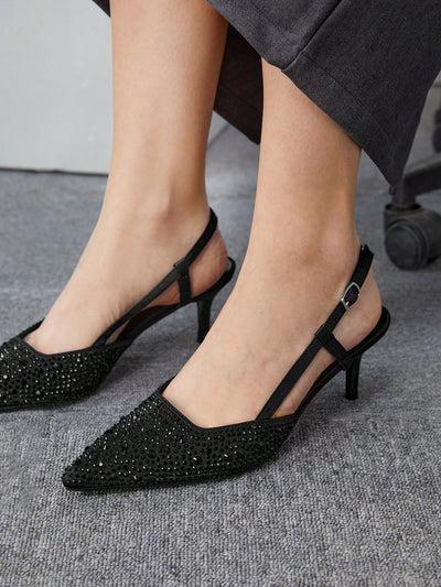 Women’s Black Glitter High Heel Sandals - Stylish Slip-On Party Footwear for Fall