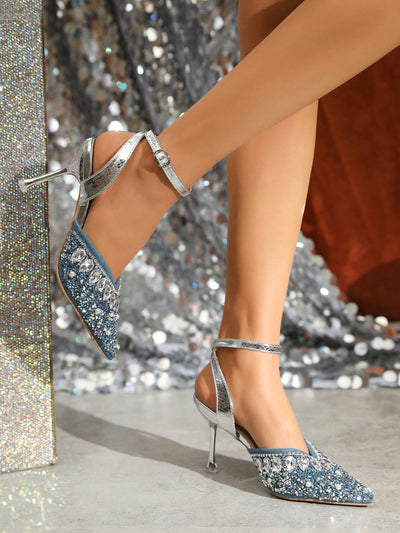 Rhinestone Chain Closed Toe High Heel Shoes: Perfect for Daily Wear and Parties