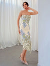 Floral Charm: Summer Women's Elegant Wedding Bodycon Tube Midi Dress