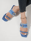 Chic Denim Flat Sandals: Rhinestone-Adorned Footwear for Stylish Outdoor Adventures