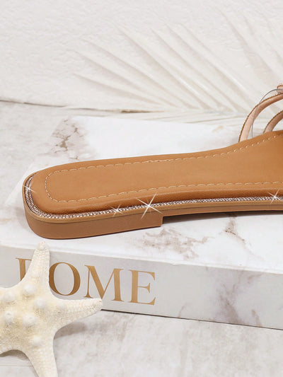 Glamour Shine: Rhinestone Embellished Flat Sandals for Women