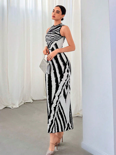 Chic Zebra Print Sleeveless Dress for Effortless Commuting Style